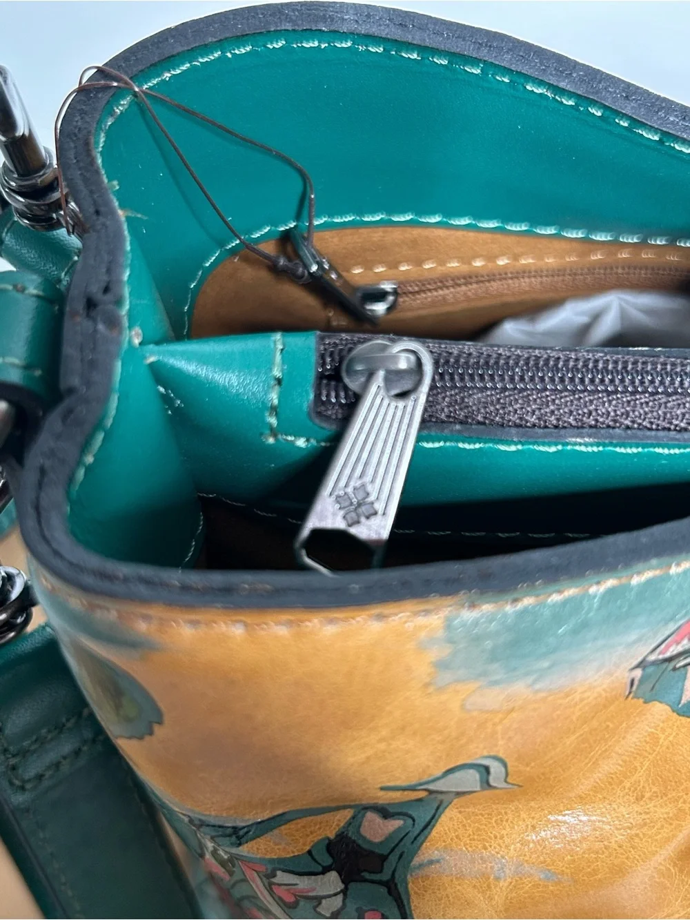 Patricia Nash Irving Beautiful Girl Convertible Leather Crossbody Bag Teal Green